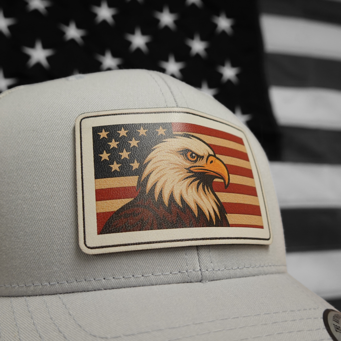 BALD EAGLE USA FLAG WITH ADHESIVE-PRESS READY PATCH
