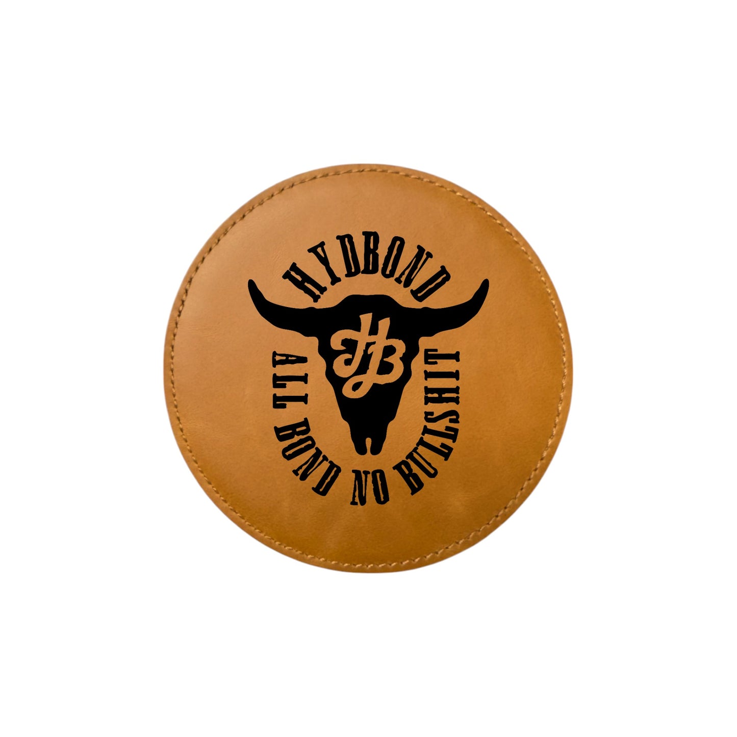 4" Round Toffee/Black Hydbond Leatherette Coaster