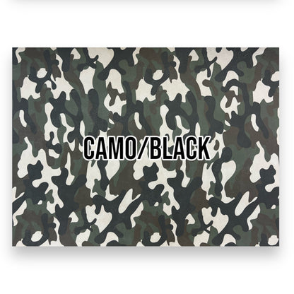 NO ADHESIVE CAMO/BLACK LEATHERETTE SHEET (12"x24")