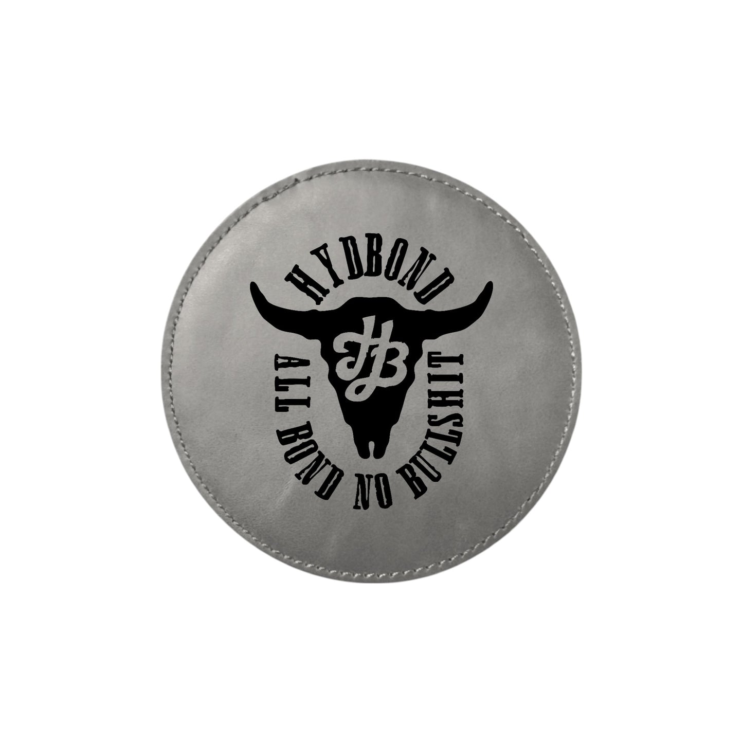 4" Round Ash Gray/Black Hydbond Leatherette Coaster