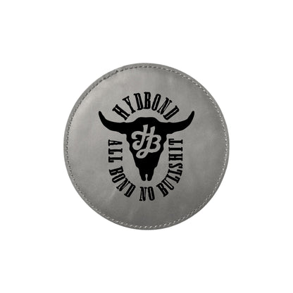 4" Round Ash Gray/Black Hydbond Leatherette Coaster