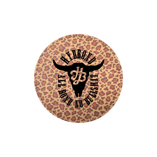 4" Round Cheetah/Black Hydbond Leatherette Coaster