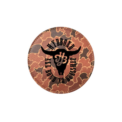 4" Round Duck Camo/Black Hydbond Leatherette Coaster