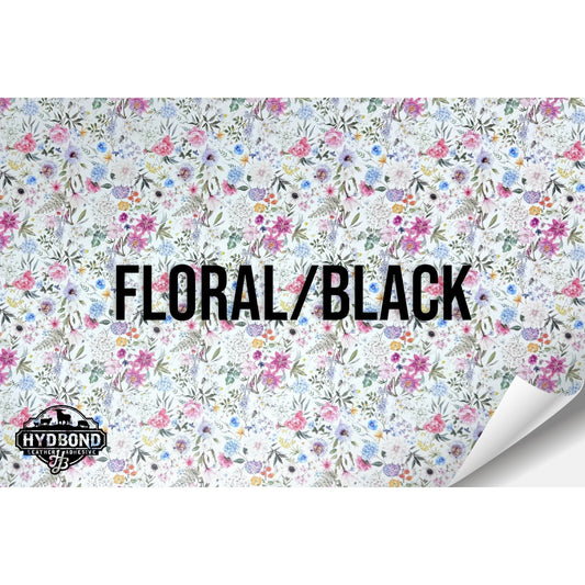 FLORAL/BLACK WITH PRESS & STICK ADHESIVE HYDBOND LEATHERETTE SHEET (12"x24") COLORFAUX UV™ ULTRAHYD™