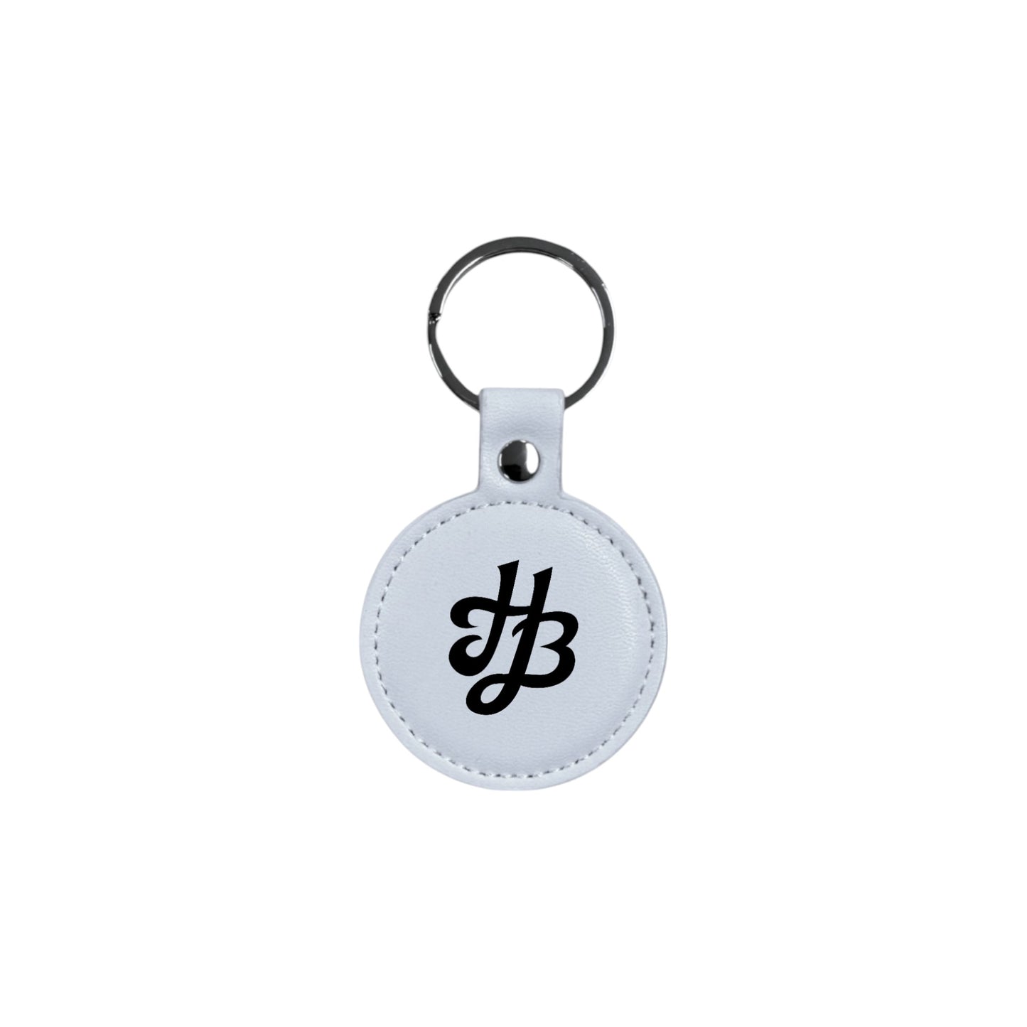 2" Round Gloss White/Black Keychain