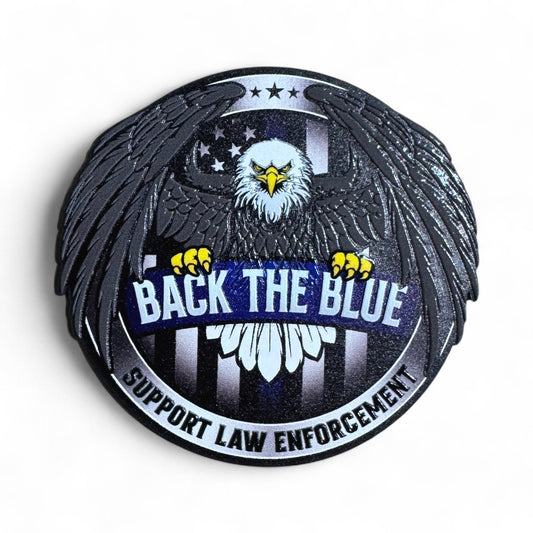 UV3D BACK THE BLUE WITH ADHESIVE-PRESS READY PATCH-2.35" CIRCLE