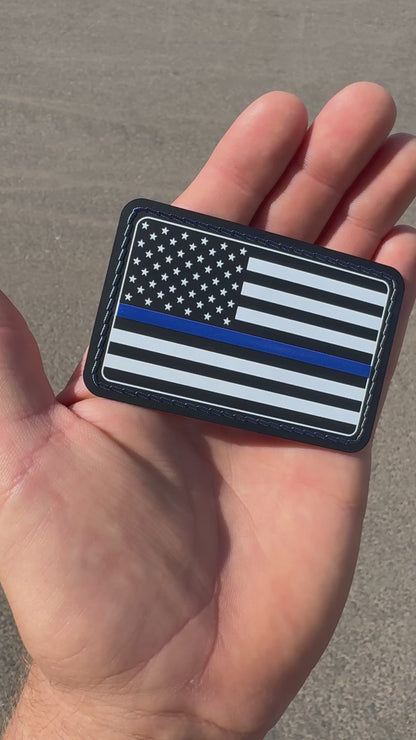 UVSTAK USA FLAG BLUE LINE WITH ADHESIVE-PRESS READY PATCH-3.5" x 2"