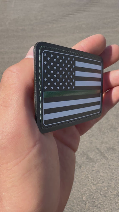 UVSTAK USA FLAG GREEN LINE WITH ADHESIVE-PRESS READY PATCH-3.5" x 2"